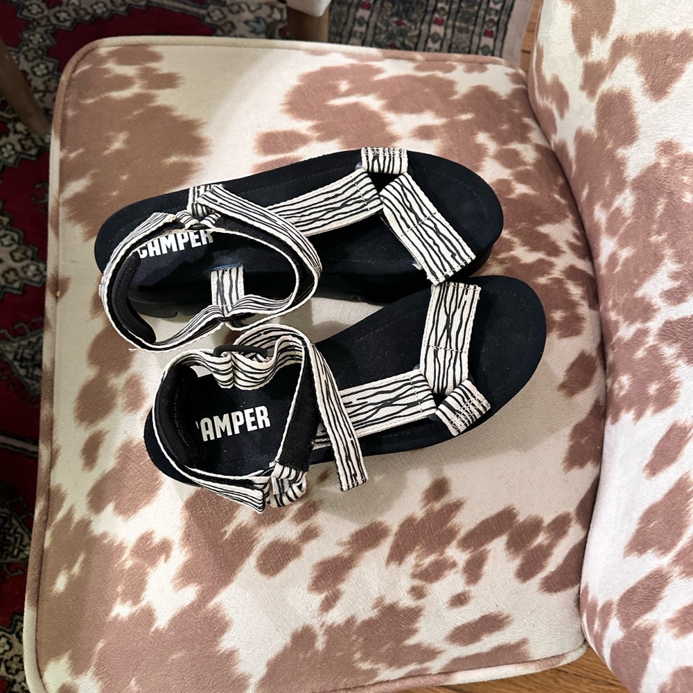 Camper Black and White Geometric Sandals